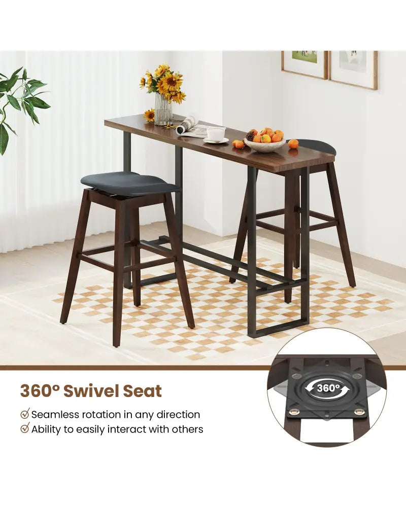 Swivel Bar Stools Set of 2 with Padded Contoured Seat and Footrest-Black & Brown - Brown - Bar Stools
