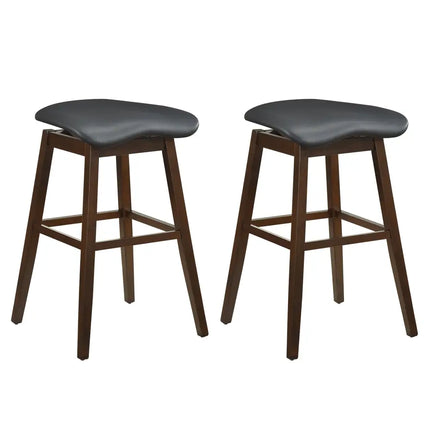 Swivel Bar Stools Set of 2 with Padded Contoured Seat and Footrest-Black & Brown - Brown - Bar Stools