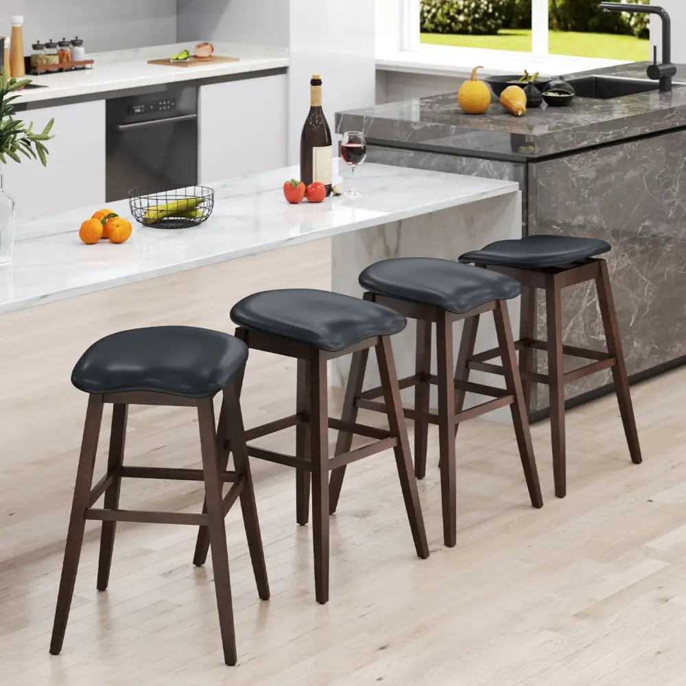 Swivel Bar Stools Set of 2 with Padded Contoured Seat and Footrest-Black & Brown - Brown - Bar Stools