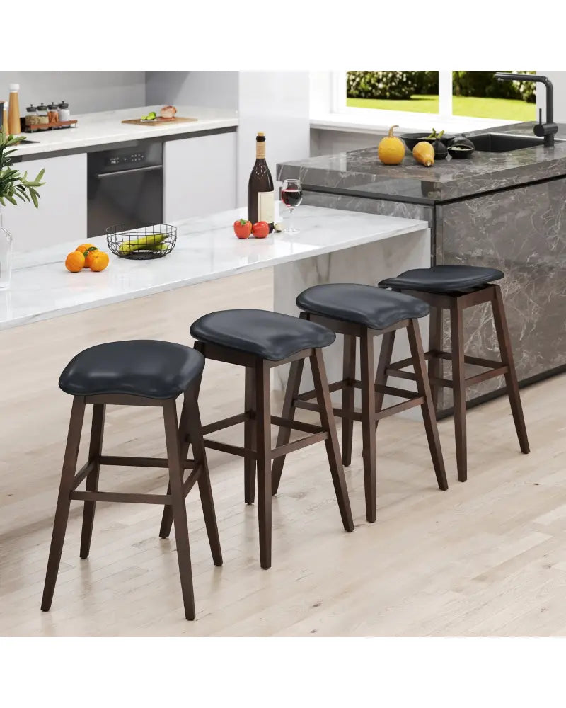 Swivel Bar Stools Set of 2 with Padded Contoured Seat and Footrest-Black & Brown - Brown - Bar Stools