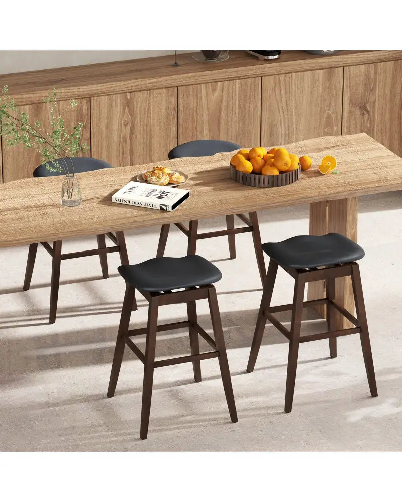 Swivel Bar Stools Set of 2 with Padded Contoured Seat and Footrest-Black & Brown - Brown - Bar Stools