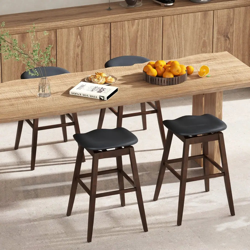 Swivel Bar Stools Set of 2 with Padded Contoured Seat and Footrest-Black & Brown - Brown - Bar Stools