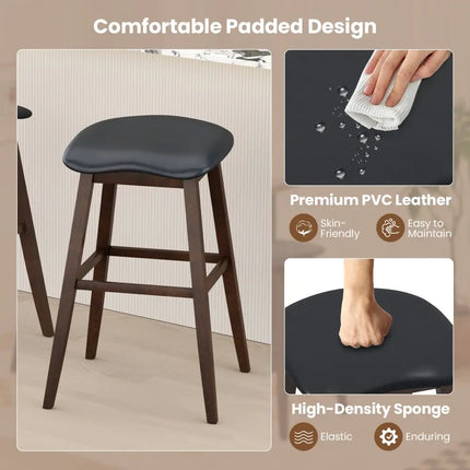 Swivel Bar Stools Set of 2 with Padded Contoured Seat and Footrest-Black & Brown - Brown - Bar Stools