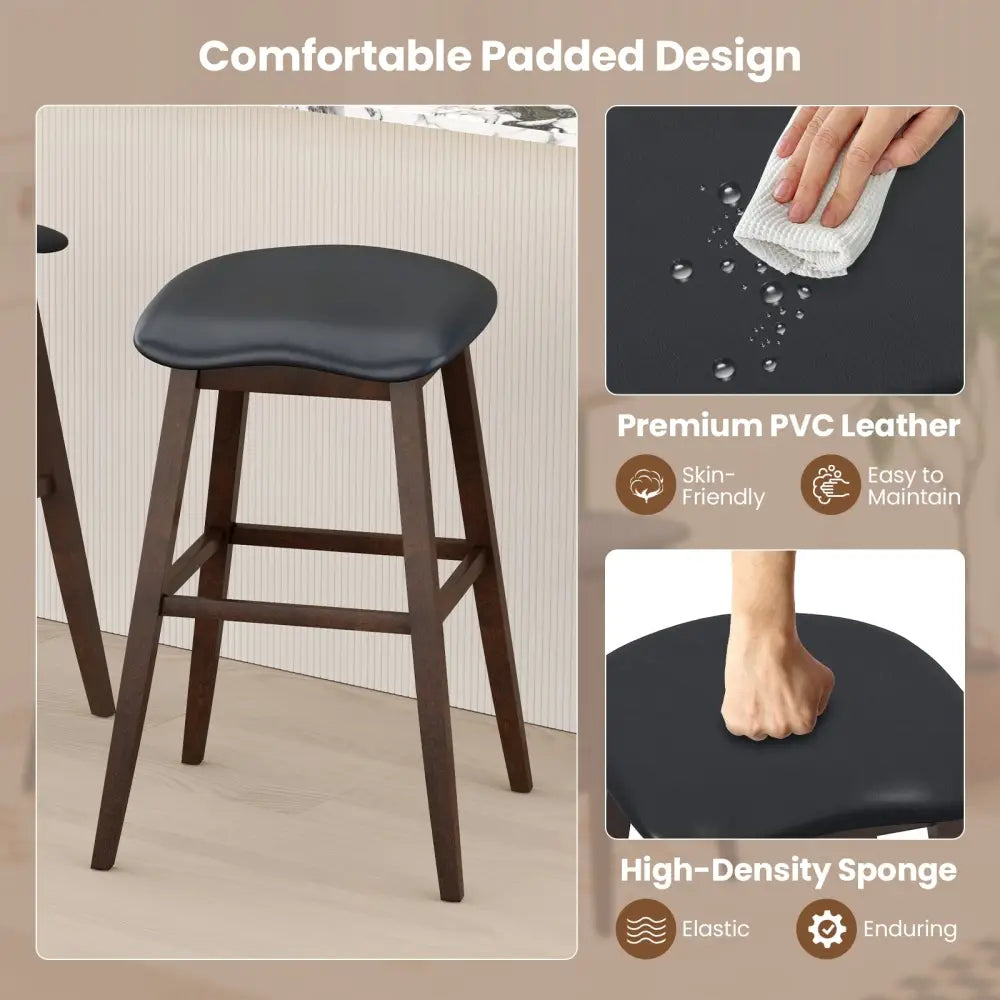 Swivel Bar Stools Set of 2 with Padded Contoured Seat and Footrest-Black & Brown - Brown - Bar Stools