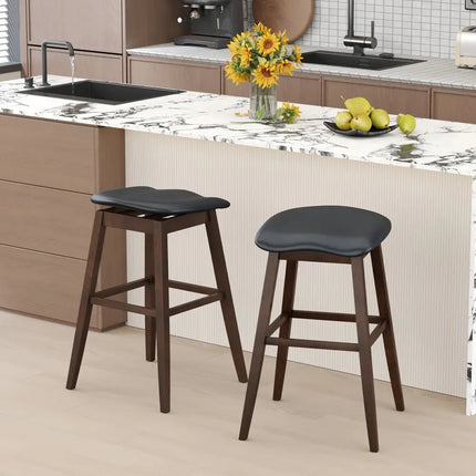 Swivel Bar Stools Set of 2 with Padded Contoured Seat and Footrest-Black & Brown - Brown - Bar Stools