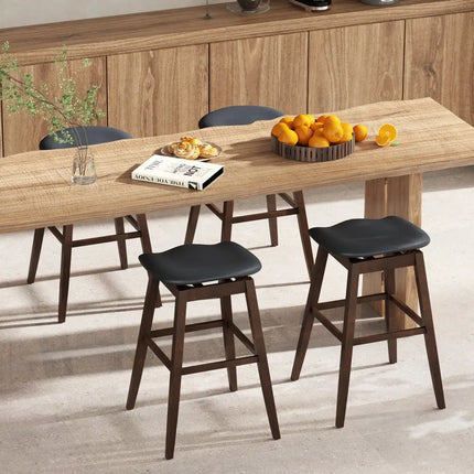 Swivel Bar Stools Set of 2 with Padded Contoured Seat and Footrest-Black & Brown - Brown - Bar Stools