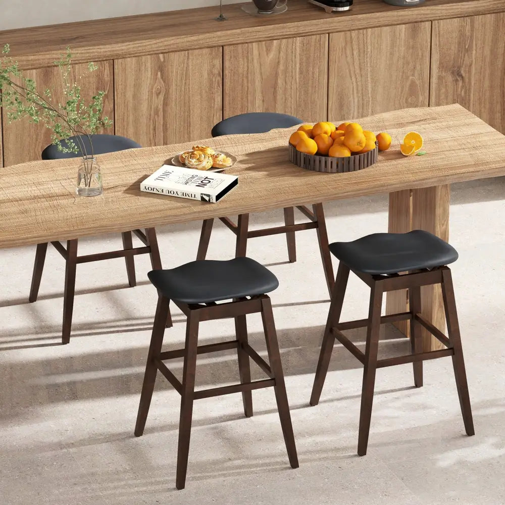 Swivel Bar Stools Set of 2 with Padded Contoured Seat and Footrest-Black & Brown - Brown - Bar Stools