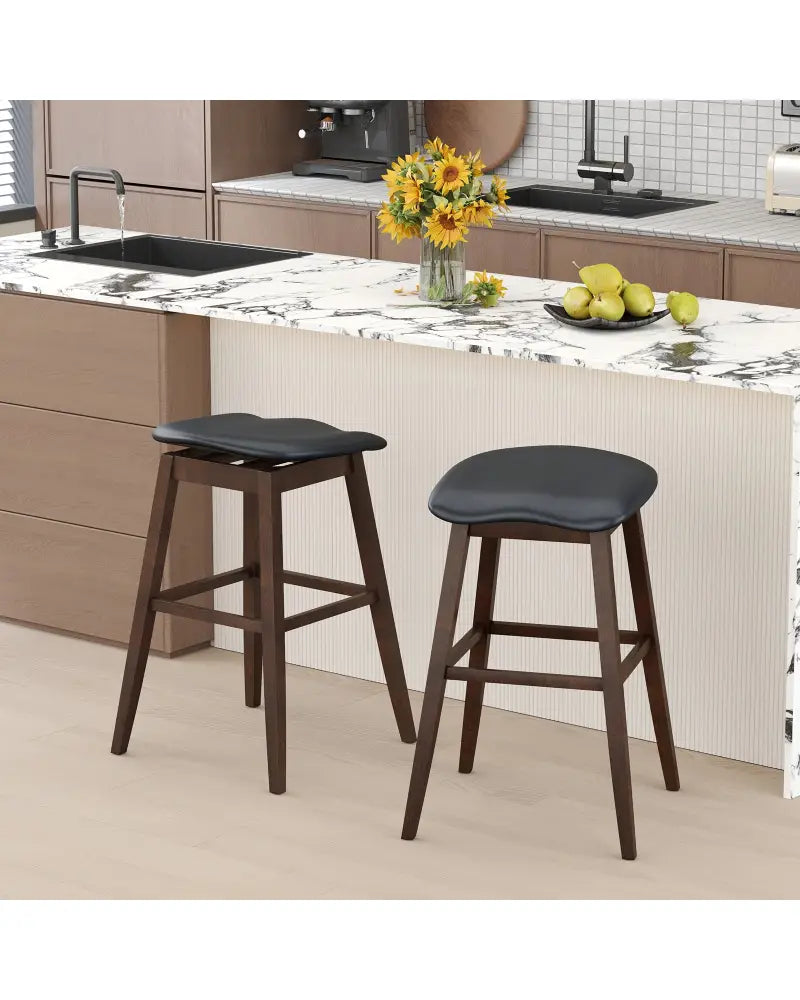 Swivel Bar Stools Set of 2 with Padded Contoured Seat and Footrest-Black & Brown - Brown - Bar Stools