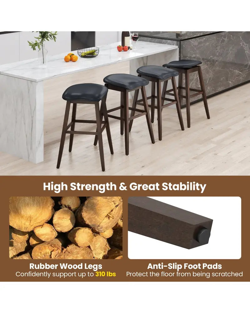 Swivel Bar Stools Set of 2 with Padded Contoured Seat and Footrest-Black & Brown - Brown - Bar Stools