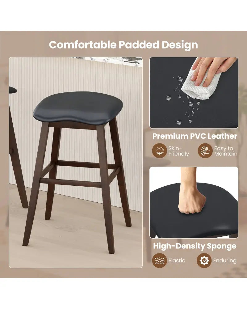 Swivel Bar Stools Set of 2 with Padded Contoured Seat and Footrest-Black & Brown - Brown - Bar Stools