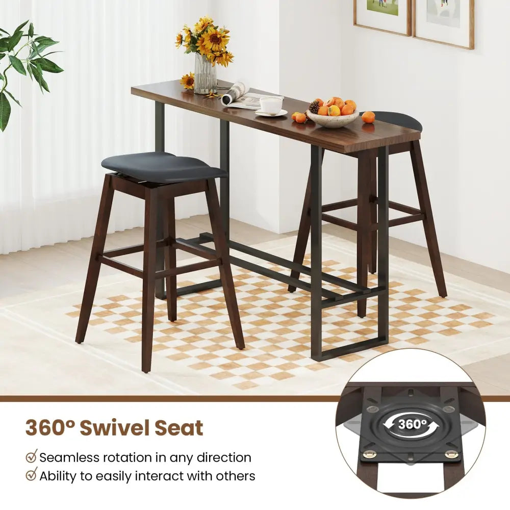 Swivel Bar Stools Set of 2 with Padded Contoured Seat and Footrest-Black & Brown - Brown - Bar Stools