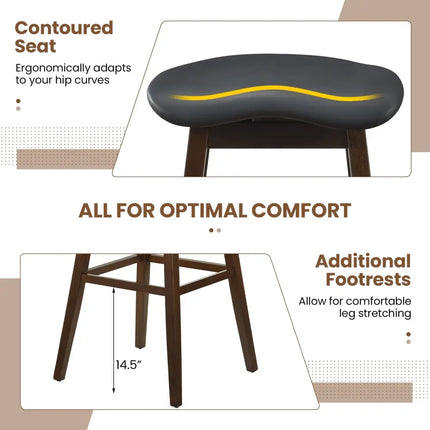 Swivel Bar Stools Set of 2 with Padded Contoured Seat and Footrest-Black & Brown - Brown - Bar Stools