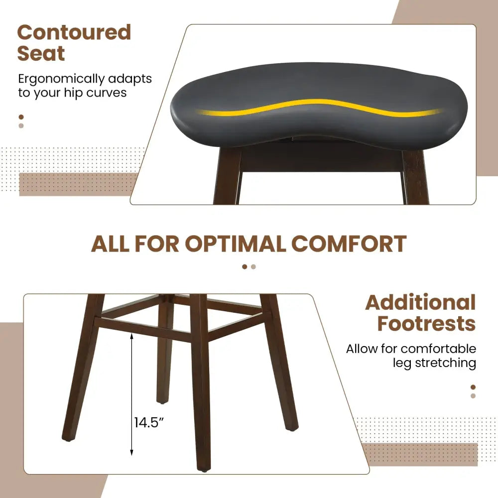 Swivel Bar Stools Set of 2 with Padded Contoured Seat and Footrest-Black & Brown - Brown - Bar Stools