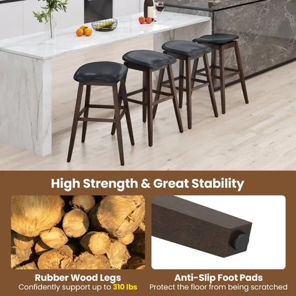 Swivel Bar Stools Set of 2 with Padded Contoured Seat and Footrest-Black & Brown - Brown - Bar Stools