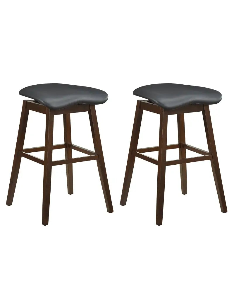 Swivel Bar Stools Set of 2 with Padded Contoured Seat and Footrest-Black & Brown - Brown - Bar Stools
