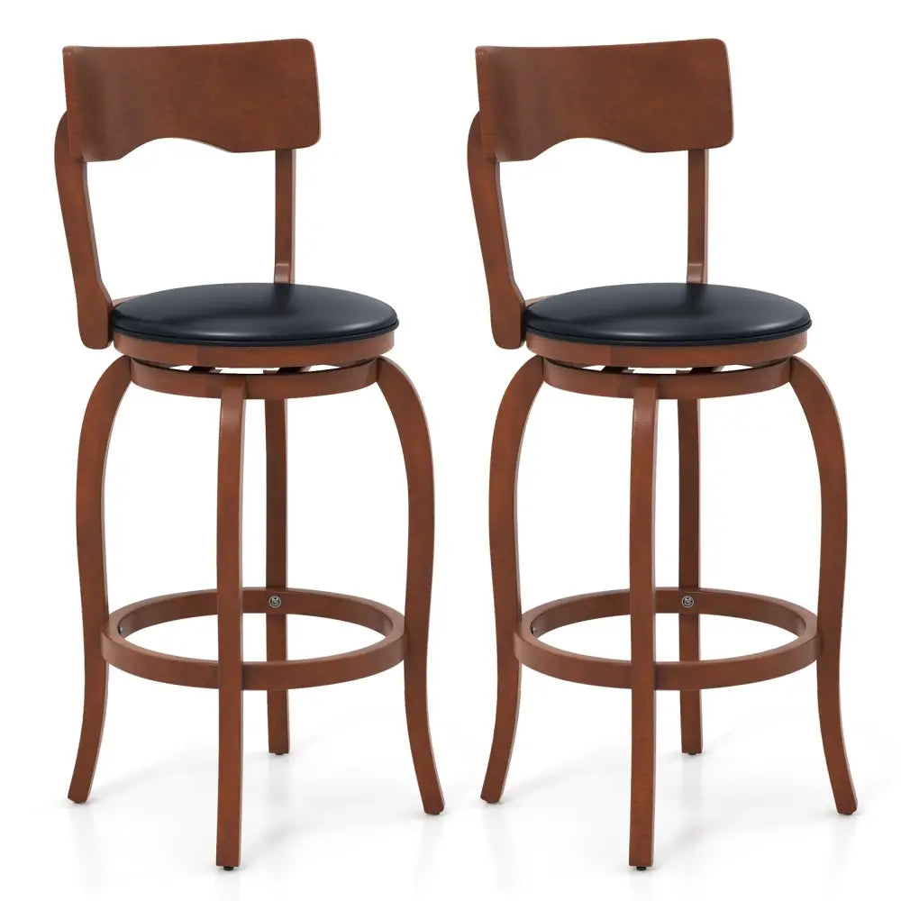 Swivel Bar Stools Set of 2 with Rubber Wood Frame and Upholstered Seat-29 Inch - Black & Brown - Bar Stools