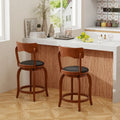 Swivel Bar Stools Set of 2 with Rubber Wood Frame and Upholstered Seat-24 Inch - Black & Brown - Bar Stools