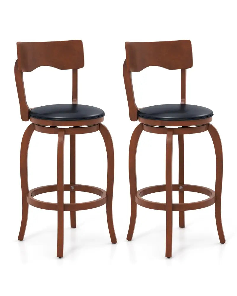 Swivel Bar Stools Set of 2 with Rubber Wood Frame and Upholstered Seat-29 Inch - Black & Brown - Bar Stools
