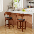 Swivel Bar Stools Set of 2 with Rubber Wood Frame and Upholstered Seat-24 Inch - Black & Brown - Bar Stools
