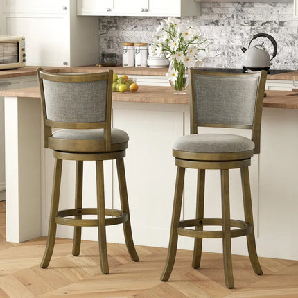 Swivel Bar Stools Set of 2 with Soft-padded Back and Seat-L - Gray - Bar Stools