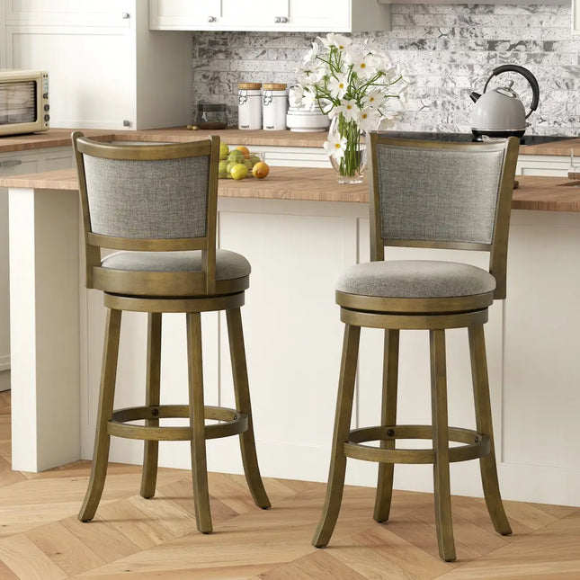 Swivel Bar Stools Set of 2 with Soft-padded Back and Seat-L - Gray - Bar Stools