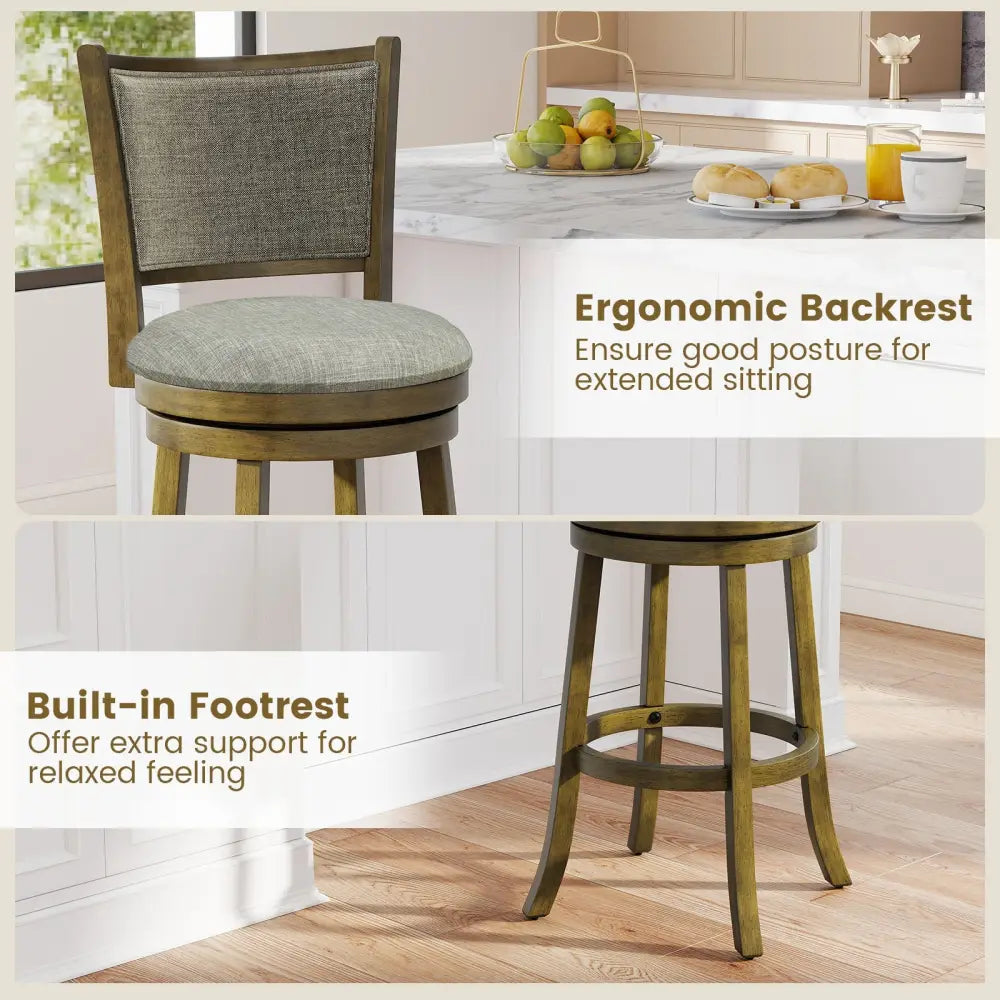 Swivel Bar Stools Set of 2 with Soft-padded Back and Seat-L - Gray - Bar Stools