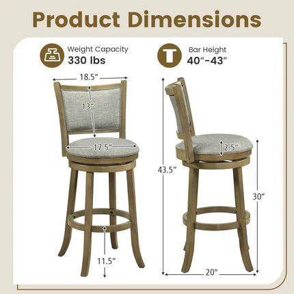 Swivel Bar Stools Set of 2 with Soft-padded Back and Seat-L - Gray - Bar Stools
