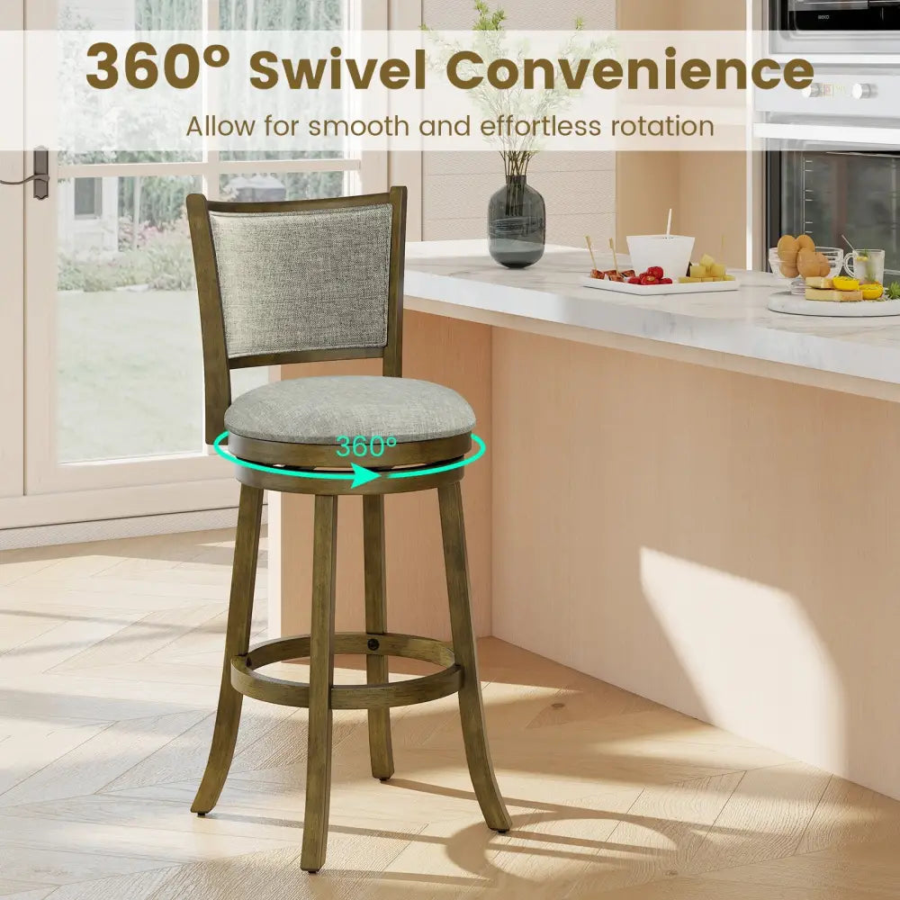 Swivel Bar Stools Set of 2 with Soft-padded Back and Seat-L - Gray - Bar Stools
