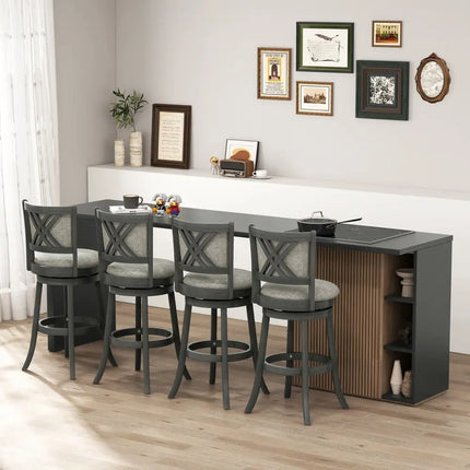 Swivel Bar Stools Set of 2 with Soft-padded Back and Seat-S - Gray - Bar Stools