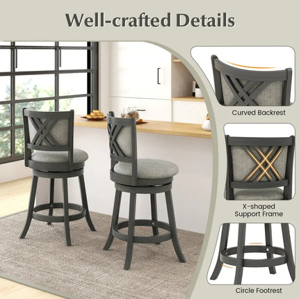 Swivel Bar Stools Set of 2 with Soft-padded Back and Seat-S - Gray - Bar Stools