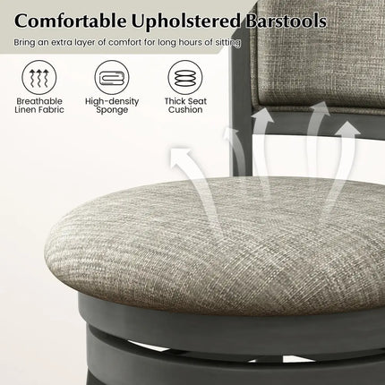 Swivel Bar Stools Set of 2 with Soft-padded Back and Seat-S - Gray - Bar Stools