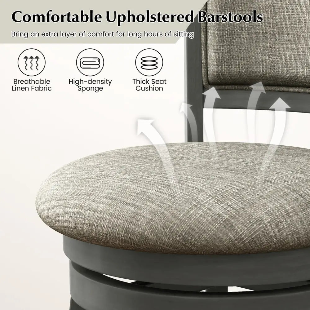 Swivel Bar Stools Set of 2 with Soft-padded Back and Seat-S - Gray - Bar Stools