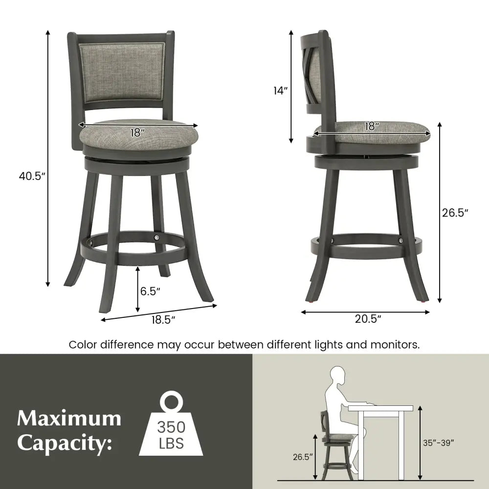 Swivel Bar Stools Set of 2 with Soft-padded Back and Seat-S - Gray - Bar Stools