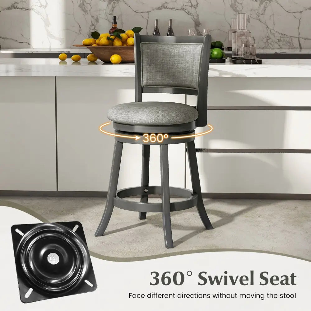 Swivel Bar Stools Set of 2 with Soft-padded Back and Seat-S - Gray - Bar Stools