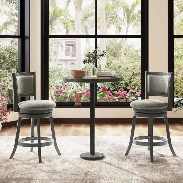Swivel Bar Stools Set of 2 with Soft-padded Back and Seat-S - Gray - Bar Stools
