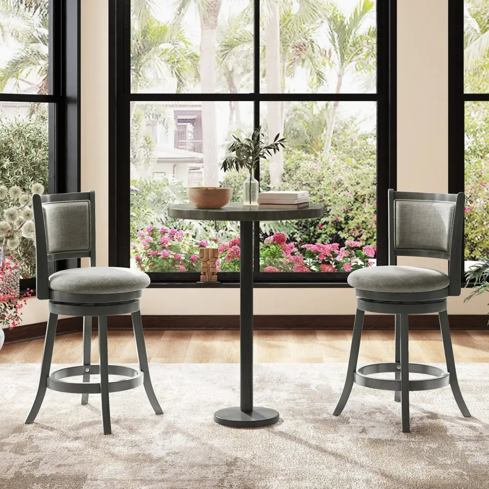 Swivel Bar Stools Set of 2 with Soft-padded Back and Seat-S - Gray - Bar Stools