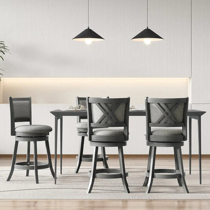Swivel Bar Stools Set of 2 with Soft-padded Back and Seat-S - Gray - Bar Stools