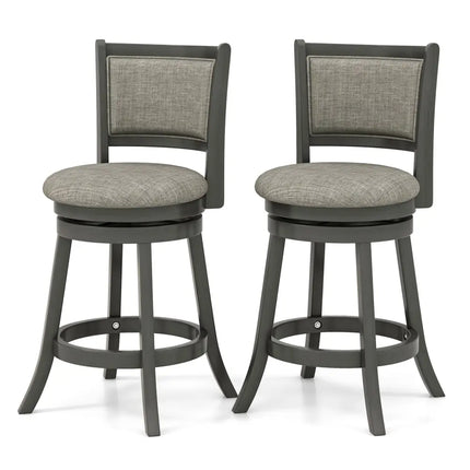 Swivel Bar Stools Set of 2 with Soft-padded Back and Seat-S - Gray - Bar Stools