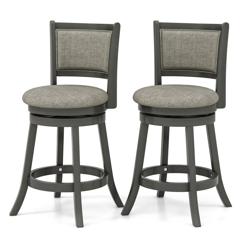 Swivel Bar Stools Set of 2 with Soft-padded Back and Seat-S - Gray - Bar Stools