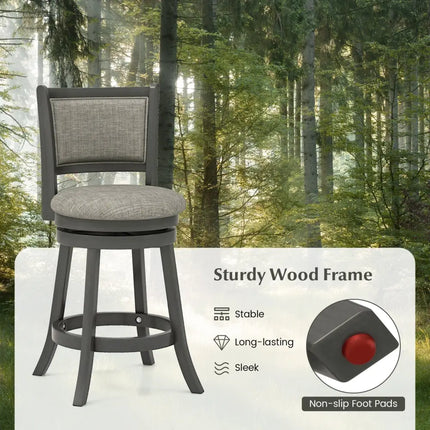 Swivel Bar Stools Set of 2 with Soft-padded Back and Seat-S - Gray - Bar Stools