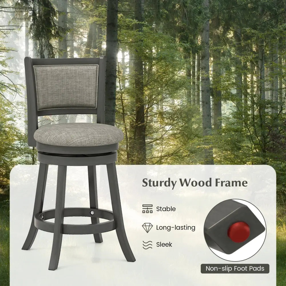 Swivel Bar Stools Set of 2 with Soft-padded Back and Seat-S - Gray - Bar Stools