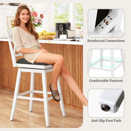 Swivel Bar Stools Set of 4 Counter Height Barstools with Backrest Upholstered Seat Cushion-29 Inches - Bar Stools
