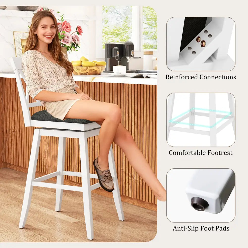 Swivel Bar Stools Set of 4 Counter Height Barstools with Backrest Upholstered Seat Cushion-29 Inches - Bar Stools