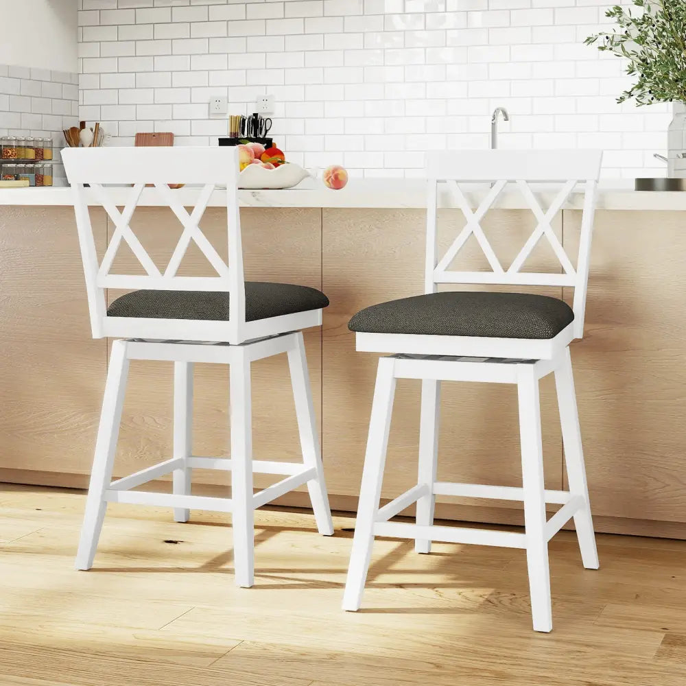 Swivel Bar Stools Set of 4 Counter Height Barstools with Backrest Upholstered Seat Cushion-24 inches - Bar Stools