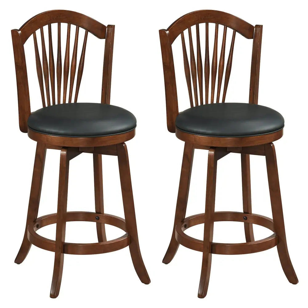 Swivel Bar Stools with Backrests and Wood Frame for Kitchen Island-24 Inch - Bar Stools