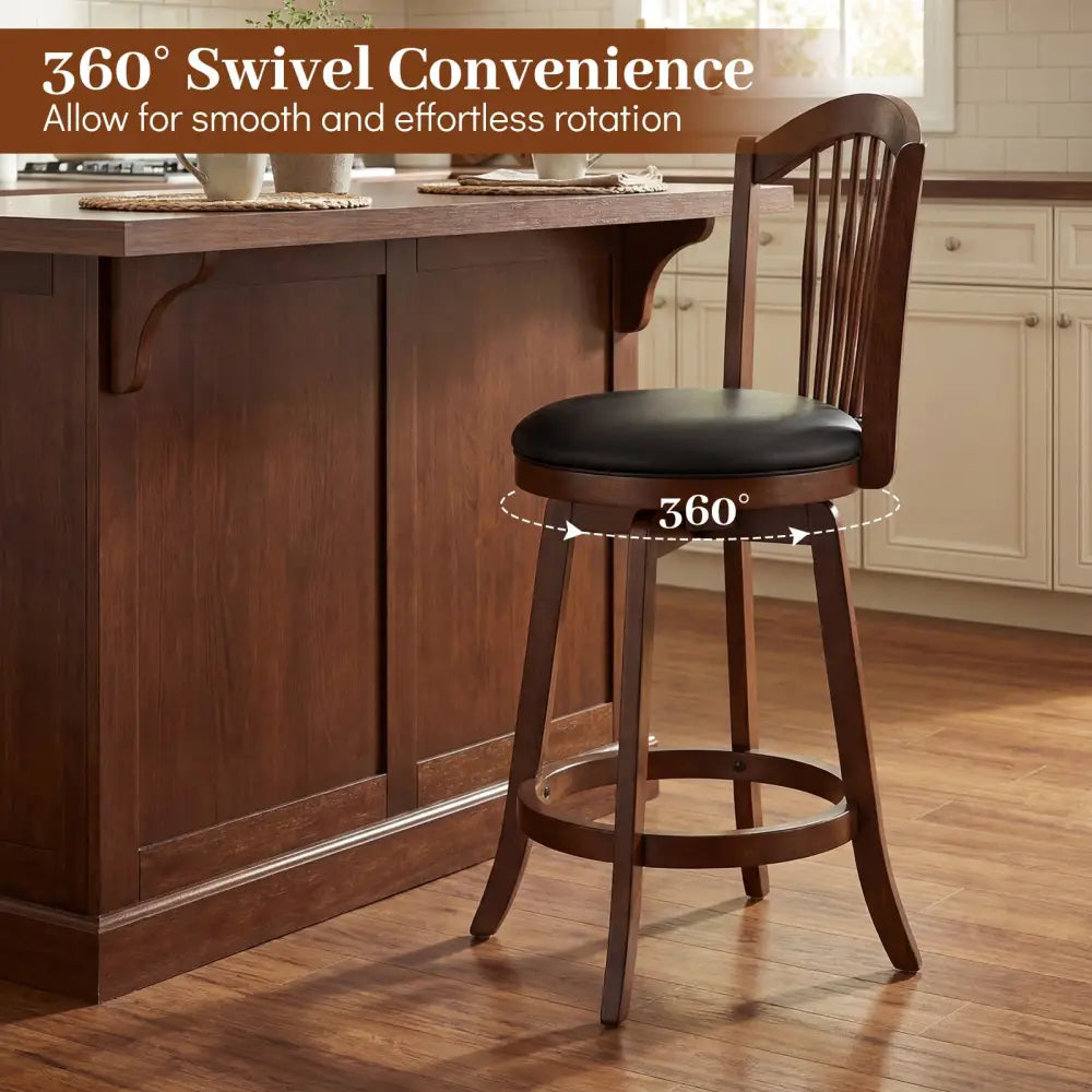 Swivel Bar Stools with Backrests and Wood Frame for Kitchen Island-24 Inch - Bar Stools