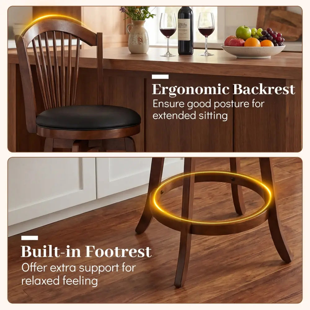 Swivel Bar Stools with Backrests and Wood Frame for Kitchen Island-24 Inch - Bar Stools