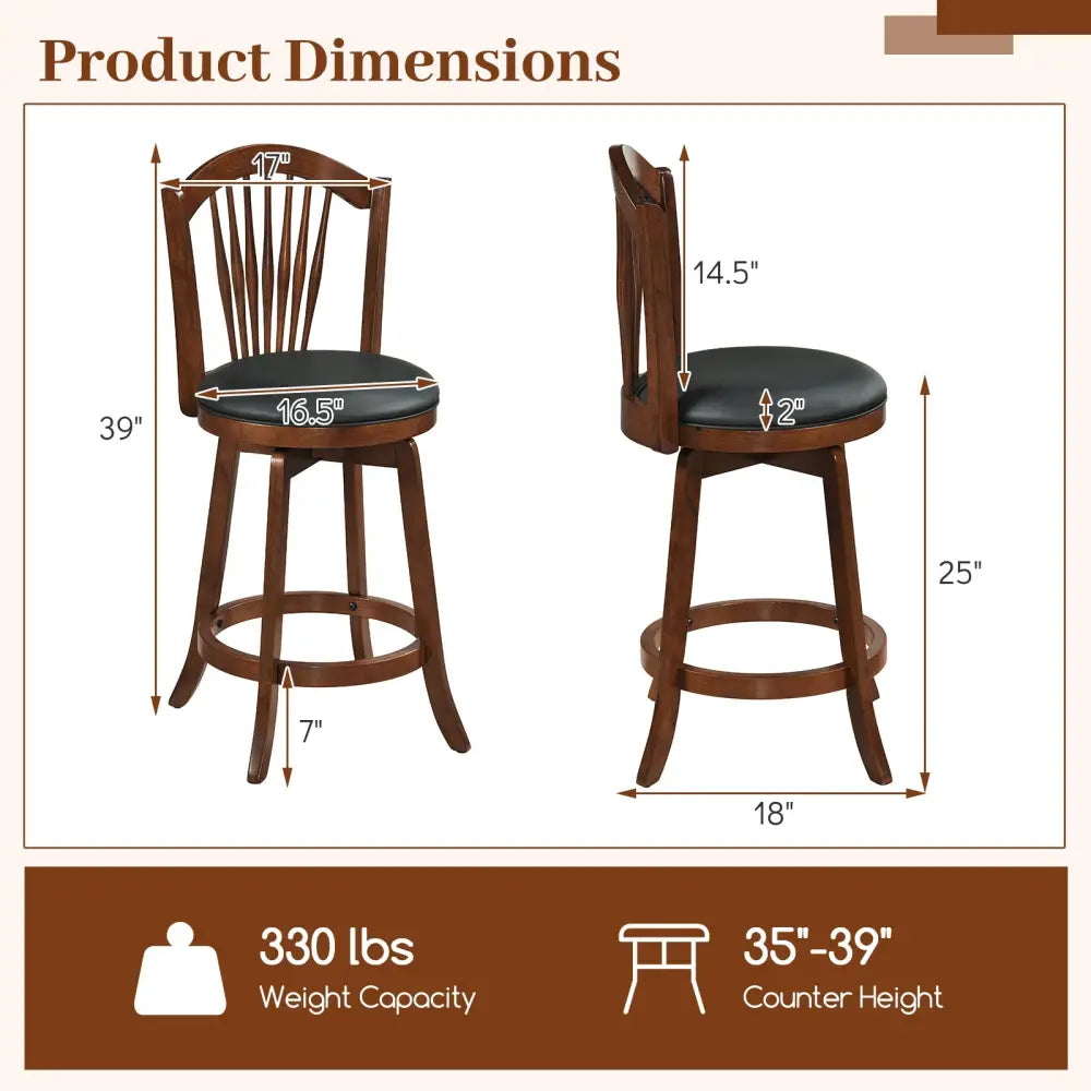 Swivel Bar Stools with Backrests and Wood Frame for Kitchen Island-24 Inch - Bar Stools