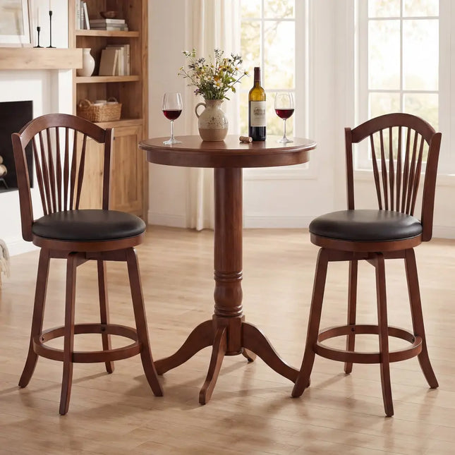 Swivel Bar Stools with Backrests and Wood Frame for Kitchen Island-24 Inch - Bar Stools
