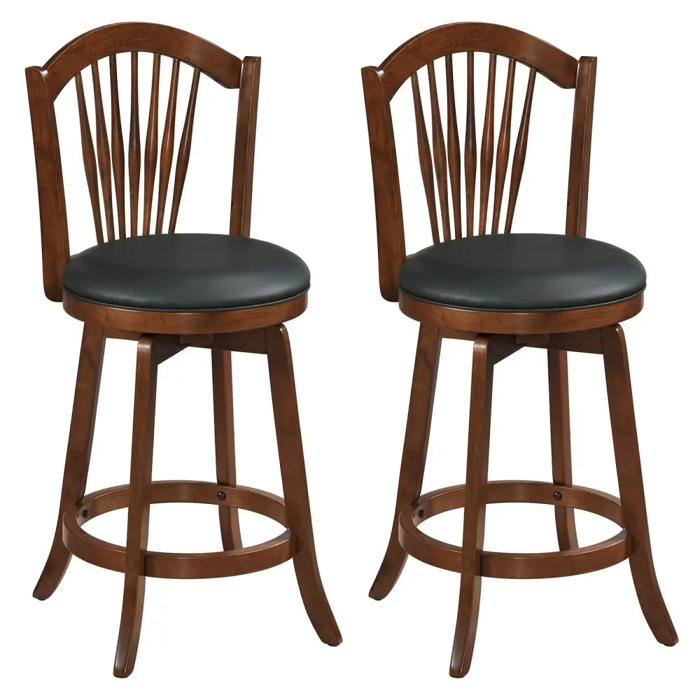 Swivel Bar Stools with Backrests and Wood Frame for Kitchen Island-24 Inch - Bar Stools